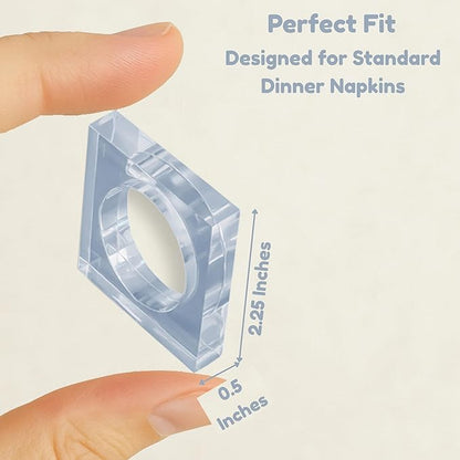 Acrylic Set of 12 Square Beveled Napkin Ring - Cloth Napkin Rings Serviette Buckles for Wedding, Birthday, Banquet, Table Décor, Home Décor, Gifting (Transparent) - CLEENTABLE