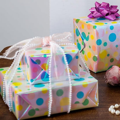 Burymento Holographic Pink Dot Gift Wrapping Paper for Birthday, Valentines, Mothers day, Graduation, Wedding, Fathers day, Baby Shower, Christmas (17in x 32.8ft)