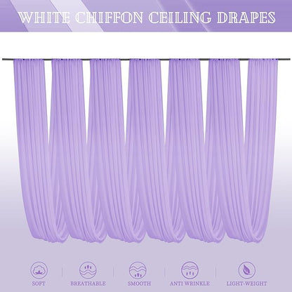 6 Panels Lavender Ceiling Drapes for Wedding 5ftx10ft Chiffon Fabric Arch Draping Curtains Sheer Drapery for Party Ceremony Birthday Baby Shower Reception Stage Swag Ceiling Decorations
