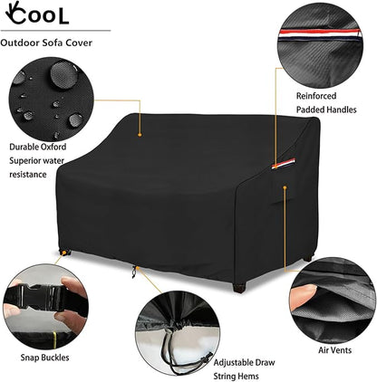okcool Heavy Duty Patio Sofa Cover, 100% Waterproof 3-Seater Outdoor Sofa Cover Fits up to 85W x 38D x 35H Inches, Lawn Patio Furniture Covers,Black