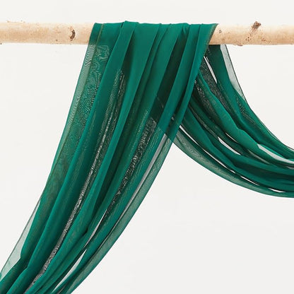 Wedding Arch Draping Fabric,2 Panels 18FT Emerald Green Sheer Chiffon Curtain Drapes 6 Yards for Wedding Ceremony Birthday Party Decoration