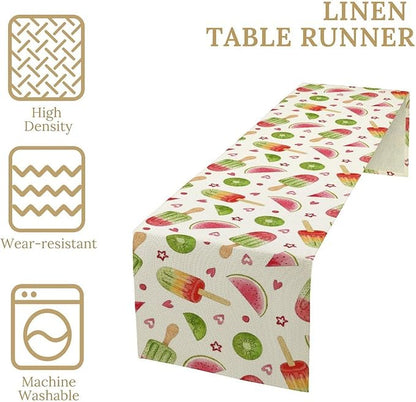 Summer Popsicles Table Runner, Colorful Watercolor Ice Cream Loves Heart Seasonal Dinner Runner for Party Holiday Home Kitchen Dining Table Decor 13"x60"