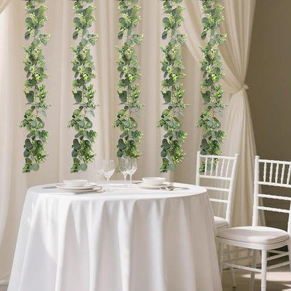 MAKHOT 2pcs Artificial Eucalyptus Garland, 5.9FT Greenery Garland Flower Spring Summer Green Garlands Vines Decoration, Fake Silver Dollar Eucalyptus Leaves Vines for Table Home Wedding Party Decor