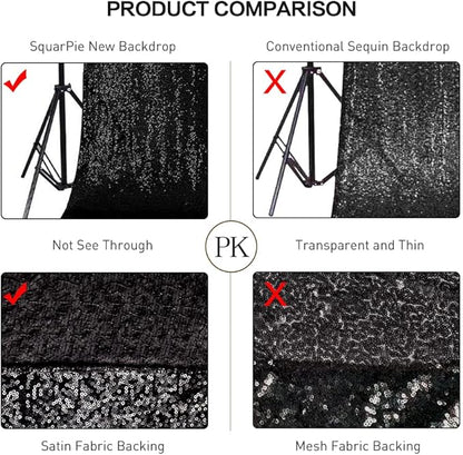 SquarePie Sequin Backdrop Less Transparent Background Sparkly Curtain for Wedding Halloween Party 4FT x 7FT Black