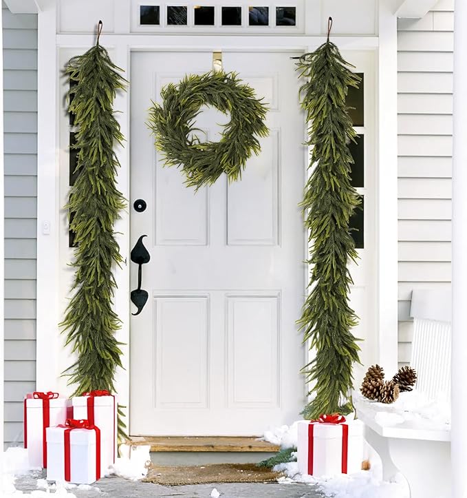N&T NIETING 6FT Christmas Norfolk Pine Garland Real Touch Pine Artificial Faux Greenery Garlands Winter Christmas Garland for Table Mantle Fireplace Holiday Indoor Outdoor Xmas Decorations (1 Pcs)