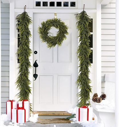N&T NIETING 9FT Christmas Norfolk Pine Garland Real Touch Pine Artificial Garlands Faux Greenery Garland Winter Christmas Garland for Table Mantle Fireplace Indoor Outdoor Xmas Decorations (1 Pcs)