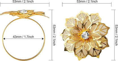 KPOSIYA Set of 20 Napkin Rings, Metal Gold Hollow Out Flower Napkin Ring Holder for Wedding Party Holiday Banquet Christmas Dinner Delicate Serviette Buckles Decor Favor (20, Flower-Gold)