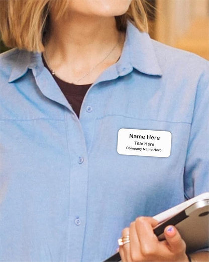 Custom Name Tag - Personalized Name Badge with Magnet Backing - Choose Your Size and Color (White Metal 3"x1.5" - No Logo)