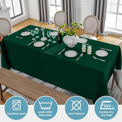 VidaFete Tablecloth 10 Pack 90 * 132inch Rectangle Table Cloth Polyester, Stain Wrinkle Resistant Polyester Dining Table Cover for Kitchen Dinning Party Wedding Rectangular Buffet Decoration(Green)