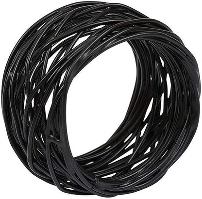 Handmade Round Mesh Black Napkin Rings Holder for Dinning Table Parties Everyday, Set of 12