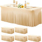 Wish Care 6 Pack Champagne Spandex Table Clothes for 6 Foot Rectangle Tables, 6FT Wrinkle Free Fitted Tablecloths Ruffles Design Table Cover for Party, Banquet, Wedding and Events