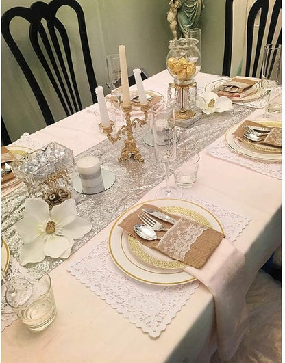 Eternal Beauty Silver Table Runner for Wedding, 5PCS-12x72 Sequin Table Runner Decorations for Birthday Parties, Banquets, Graduations,Christmas