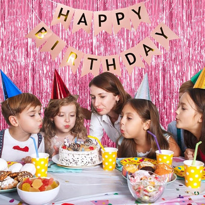 5 Pack Foil Curtain Backdrop Pink Metallic Tinsel Foil Fringe Curtains Photo Booth Props for Birthday Wedding Engagement Baby Shower Bachelorette Christmas Holiday Celebration Party Decorations