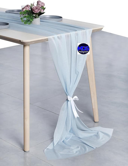 MDS 2 Pack 14ft Chiffon Table Runner 29 x 170 Inches Sheer Wedding Runner Romantic Rustic Table Runner for Wedding Decorations, Birthday Parties, Bridal Shower Party Arch Decor - Baby Blue