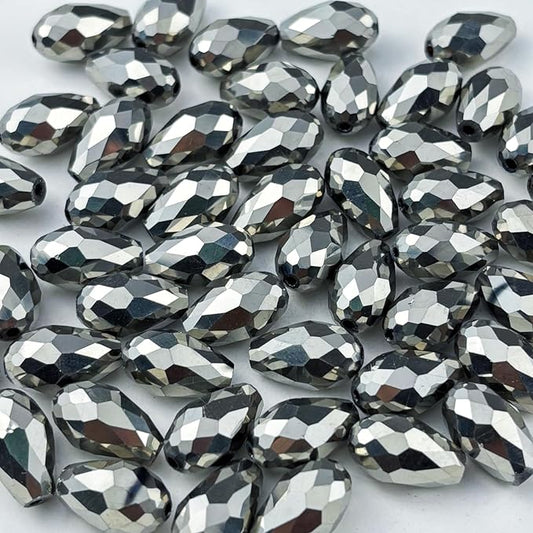 200pcs 3x5mm Teardrop Crystal Glass Beads for Jewelry Making, Faceted Vertical Hole Teardrop Glass Spacer Beads for Wind Chimes Bracelet Earring Necklace DIY Craft(Silver)
