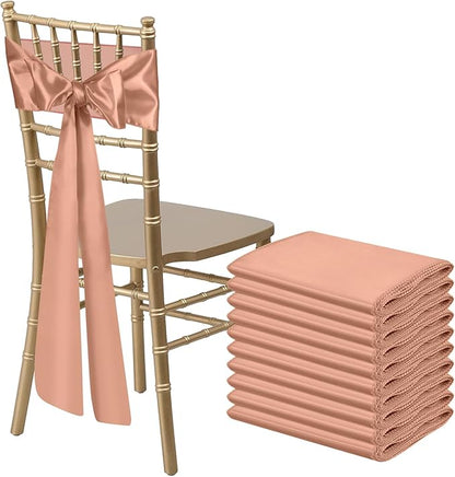 10 PCS Rose Gold Satin Chair Sashes Bows Universal Chair Ribbon Ties Back Sash for Wedding Party Reception Events Banquets Hotel Event Chair Cover Decoration (7x108 inch)
