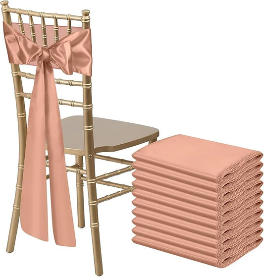10 PCS Rose Gold Satin Chair Sashes Bows Universal Chair Ribbon Ties Back Sash for Wedding Party Reception Events Banquets Hotel Event Chair Cover Decoration (7x108 inch)