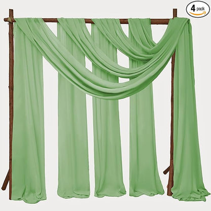 4 Panels Wedding Arch Draping Fabric 28"x 20Ft Chiffon Wedding Arch Drape Chiffon Fabric Drape Sheer Backdrop Curtain for Nuptials Party Ceremony Birthday Reception Backdropn Ceiling Decor(Sage Green)