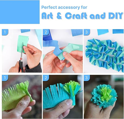 PartyWoo Blue Crepe Paper Streamers 4pcs 328ft Pack of Light Sky Blue Crepe Paper Streamers for Birthday Gender Reveal Baby Shower Graduation Pool Mermaid Under The Sea Theme Party Decorations