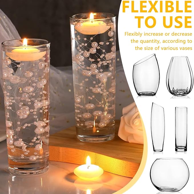 100 PCS Artificial Floating Beads for Centerpieces Vases, White 8+3mm String Beads for Wedding Party Faux Pearl String for Decorating, String Pearls for Crafts Vase Filler
