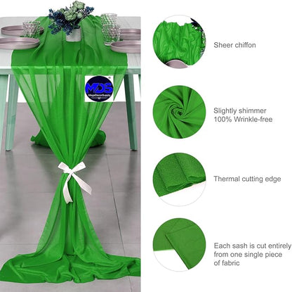 MDS 15 Pack 10ft Chiffon Table Runner 29 x 120 Inches Sheer Wedding Runner Romantic Rustic Table Runner for Wedding Decorations, Birthday Parties, Bridal Shower Party Arch Decor - Green