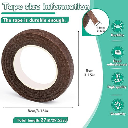 Floral Tape, 1/2inch Flower Tape, Flower Tape for Bouquet Stem Wrap Floral Arranging Craft Projects Corsages, Wedding Bouquet (Brown)