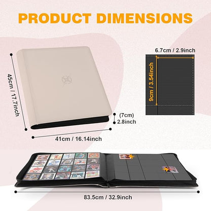 20-Pocket Card Binder, Trading Card Binder Holds 2000 Cards, Premium Zippered Trading Card Album Compatible with TCG, Game & Sports Cards (Ivory White)