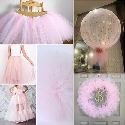 Light Pink Tulle Fabric Rolls 6 Inch by 100 Yards (300 feet) Fabric Spool Tulle Ribbon for DIY Light Pink Tutu Bow Baby Shower Easter Birthday Party Wedding Decorations Christmas Craft Supplies