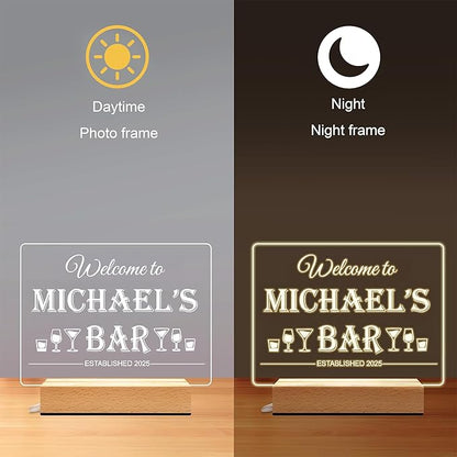 Personalized Bar Gifts for HOME BAR, Custom Name Date Acrylic Light Up Signs, Customized Acrylic Plaque with Night Light, Personalized Night Light for Man Cave Decor