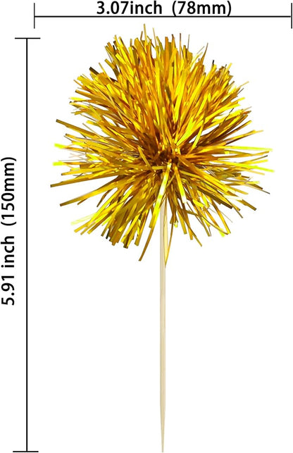 Ephlyn 30Pcs Foil Firework Cupcake Toppers Sparkles Fireworks Sticks Birthday Decorations Sparkle Tinsel Cocktail Fruit Toothpick for Birthday Wedding Graduation Party Cake Decorations Gold