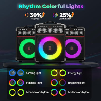 Karaoke Machine with 2 Wireless Mics for Adults Kids | Bluetooth 5.3 Speaker with Bass/Treble/Echo Adjustment | PA System with Disco Lights & Remote Control, Supports TV/TF Card/USB/AUX/Live