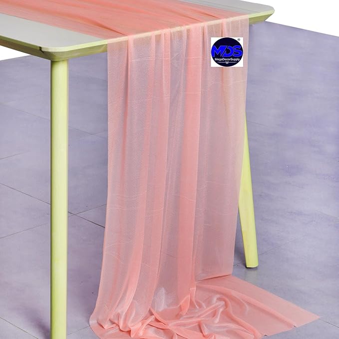MDS 20 Pack 10ft Chiffon Table Runner 29 x 120 Inches Sheer Wedding Runner Romantic Rustic Table Runner for Wedding Decorations, Birthday Parties, Bridal Shower Party Arch Decor - Peach