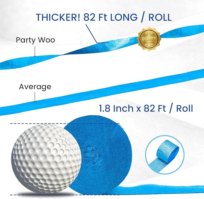 PartyWoo Crepe Paper Streamers 4 Rolls 328ft, Pack of Blue Crepe Paper for Party, Wedding, Birthday, Baby Shower Decorations (1.8 Inch x 82 Ft/Roll)