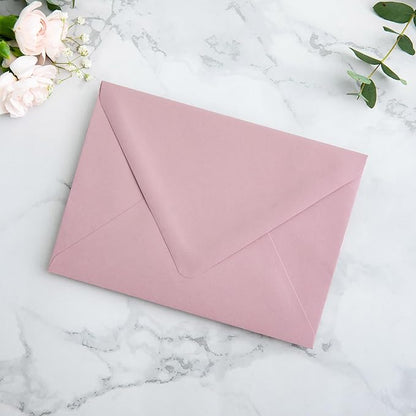 PONATIA 50PCS A7 Euro Flap Envelopes, 5.25 x 7.25'' Liner Envelope For 5x7'' Weddings Invitation Cards, Christmas Gift Cards, Acrylic Invitations, Photos (Dusty Rose)