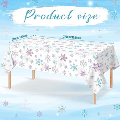 3 Pieces Christmas Snowflake Party Tablecloth Decorations,Plastic Purple and Blue Winter Wonderland Table Cover for Winter Christmas Birthday Holiday Party Decorations and Supplies,54x108 inch