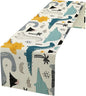 Cartoon Dinosaur Table Runner,Kids Boys Cute Various Dino Moutain Modern Abstract Print Tablecloth Burlap for Hotel Indoors Outdoor Dining Room Kitchen Holiday Party, 13x36in