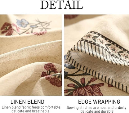 ISAENNE French Tablecloth for Round Tables,Linen Table Cloth with Colorful Flowers Pattern,Heavy Durable Table Cover for Dining Thanksgiving Kitchen Decor Party Christmas,Diameter 67"