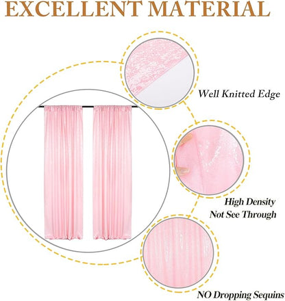 ShinyBeauty 4x8FT Pink Sequin Backdrop Curtains 2 Panels - Shimmer Photography Background for Weddings & Baby Showers Happy Birthday Backdrops