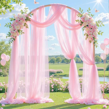 Wedding Arch Draping Fabric Backdrop 2 Panel 60" x 26Ft Pink Drapes Curtains for Wedding Reception Sheer Tulle Backdrop Curtain for Ceremony Birthday Party Baby Shower Arbor Ceiling Decorations