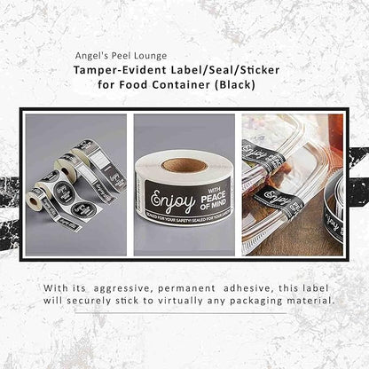 Angel's Peel Lounge Tamper Proof Stickers Roll — Tamper Evident Stickers for Food Safety, Delivery Bags, Drink Lids, Containers, Self Adhesive Seal Tape, Writable Surface - 1x3in 250-COUNTS, Black