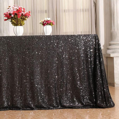 SquarePie Sequin Tablecloth 60 x 102 Inch Black Sparkly Table Cloth for Halloween Wedding Party