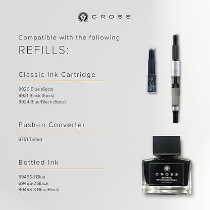 Cross Bailey Refillable Fountain Presented in a Premium Gift Box - Medium Point, Black Ink, Black