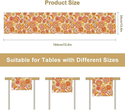 Vintage Floral Table Runner,70s Style Retro Daisies Flower Hippie Table Runner for Kitchen Dining Table Home Party Decoration 13x108 Inch