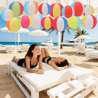 15Pcs Beach Ball Hanging Paper Lanterns Colored Summer Party Decorations for Pool Backyard Outdoor Classroom