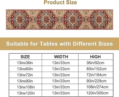 Boho Bohemia Style Table Runner, Vintage Red Brown Retro Flower Rustic Country Style Floral Print Pattern for Home Kitchen Table Decor Dining Coffee Room Garden Party Decor 13x60in