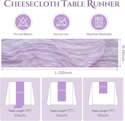 Sioloc 5 Pack Lilac Purple Lavender Cheesecloth Table Runner Fall Autumn Decor for Home 10ft Table Cloth for Tea Wedding Birthday Party Baby Bridal Shower Halloween Thanksgiving