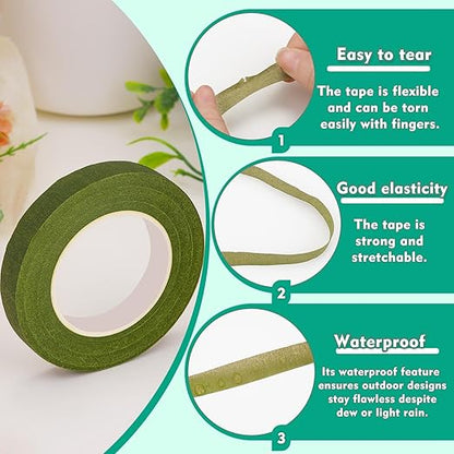 Floral Tape, 1/2inch Flower Tape, Green Flower Tape for Bouquet Stem Wrap Floral Arranging Craft Projects Corsages, Wedding Bouquet