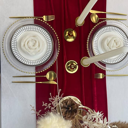 Velvet Table Runner, 10ft Luxurious Wedding Reception Decorations Soft Velvet Fabric Table Linen Overlay for Party (20 x 120 inch, Red)