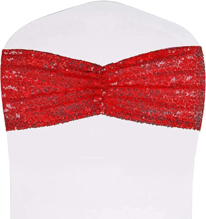 SquarePie Pack of 100 Chair Sashes Sparkly Red Sequin Bands for Wedding Party Banquet Home Decor