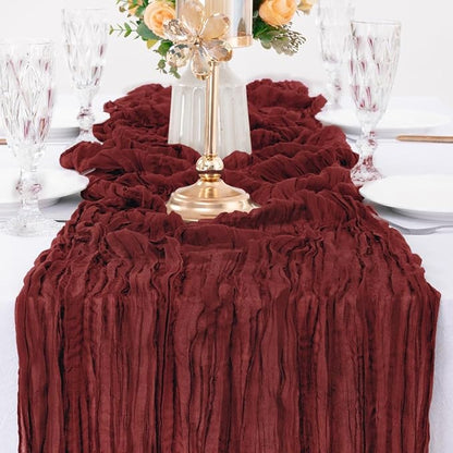 MLMW Christmas Table Runner Cheesecloth Burgundy Boho Cheese Cloth 160 inch Gauze Rustic Sheer Table Runner 13.3ft for Party Wedding Baby Bridal Shower Birthday